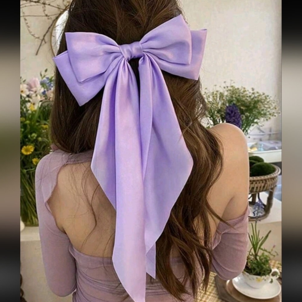 Lavender Extra Large Hair Bow Satin Clip - Picture 3 of 6